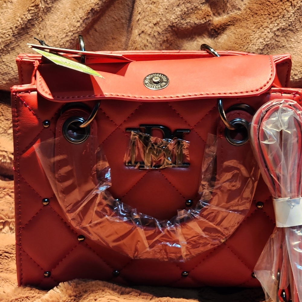 Badgley Mischka Red Mini Shoulder Bag with Gold Hardware 117
